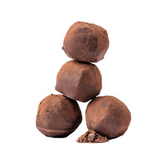 Chocolate truffle stack isolated in 3D cartoon style representing dessert confection sweet treat gourmet snack or holiday celebration candy ball