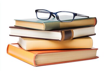 Stack of books with glasses on top.