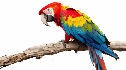 Obraz premium Vibrant Parrot Perched on a Branch on white background.PNG