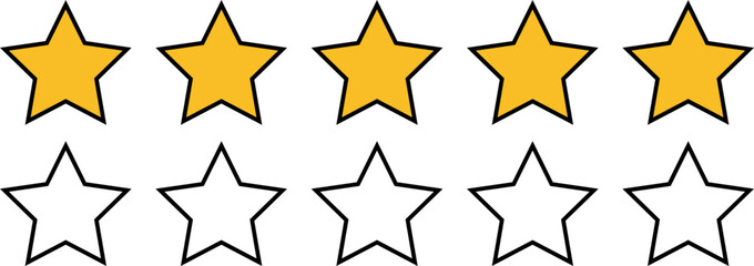 Five star Product rating, customer review stars, feedback symbol. Editable Stroke