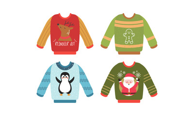 Cartoon christmas ugly sweaters colection