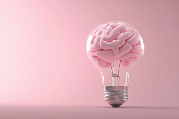 virtual lightbulb with brain for smart thinking idea concept. .