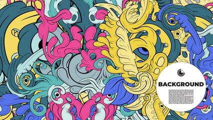 Colorful doodle art with various elements. it is suitable for background, book cover, cover, template, flayer, summer project. it is also useful for coloring book project.