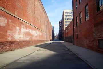 Sierkussen Smal steegje Sunlit alleyway between red brick buildings.  © anak