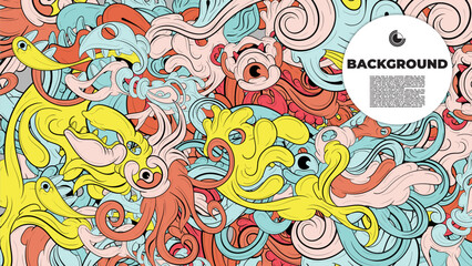 Colorful doodle art with various elements. it is suitable for background, book cover, cover, template, flayer, summer project. it is also useful for coloring book project.