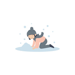 Child Playing in the Snow Illustration