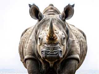 Rhino.This powerful close-up photograph full isolated on white background