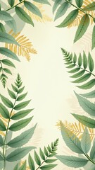 Gradient green fronds with golden touches on a textured cream background. Elegant and harmonious design for eco-luxury products or digital art.