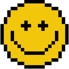 Pixel Smiley icon. 8 bit Smile emotion. Pixel art elements 