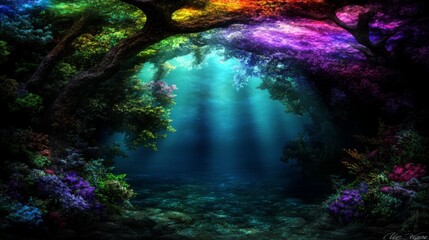 Enchanting Underwater Rainbow Forest Scene