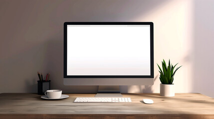 Computer Desk with Blank Screen for Mockup and Design Presentation