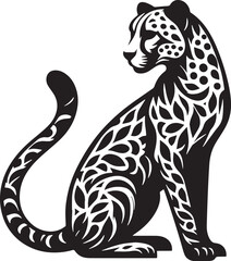 Cheetah Silhouette line art vector illustration on white background