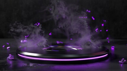 Futuristic Platform with Purple Smoke