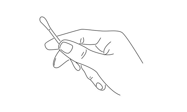 hand holding cotton swab, black line art clip art preview