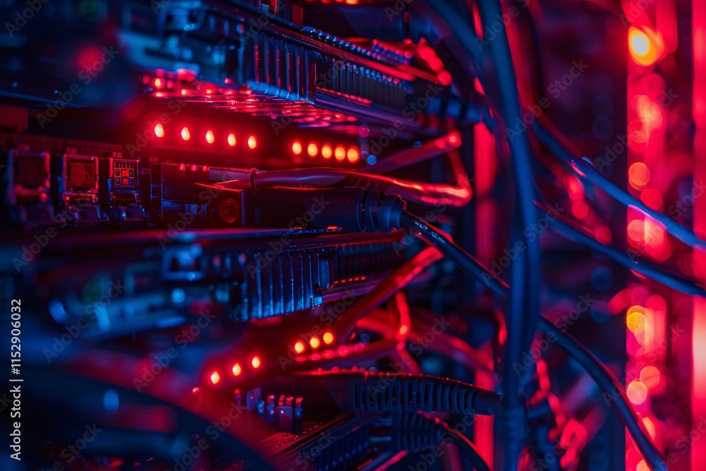 Aufkleber abstract colorful close up of network cables and racks with servers in a data center