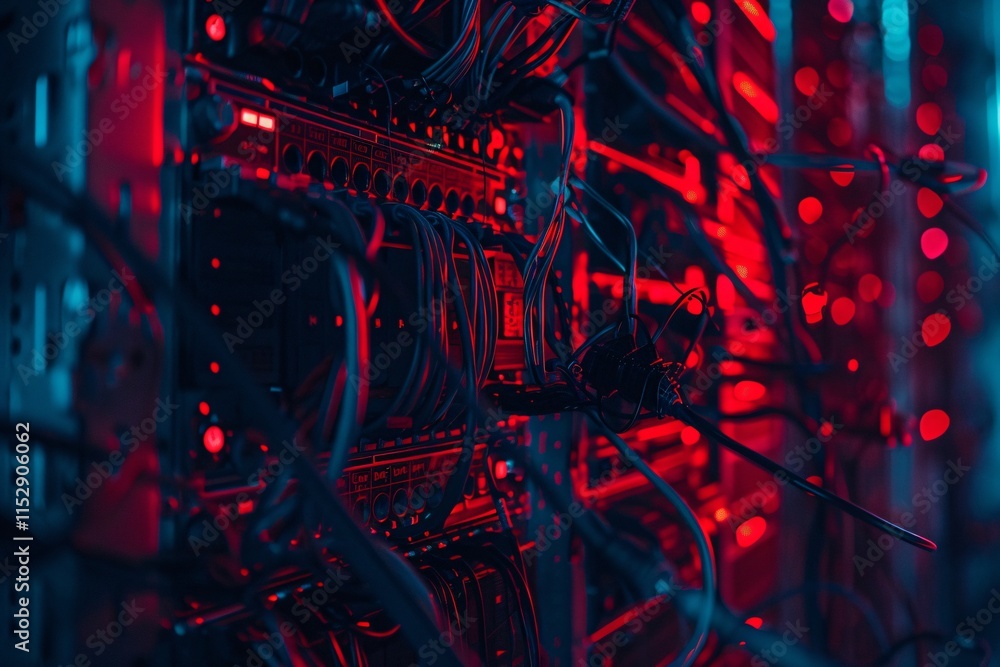 Aufkleber abstract colorful close up of network cables and racks with servers in a data center