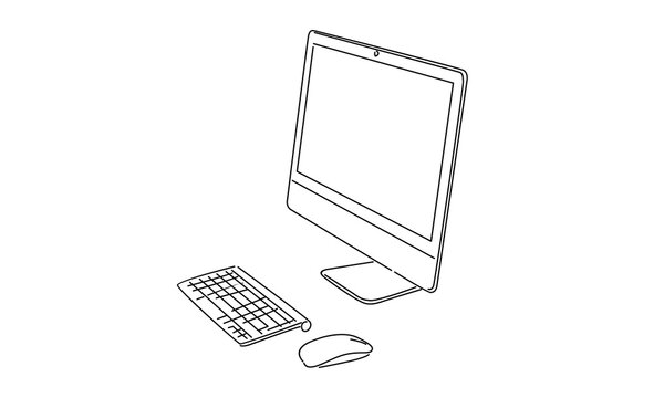 recommend clip art: line art of computer monitor working desk illustration