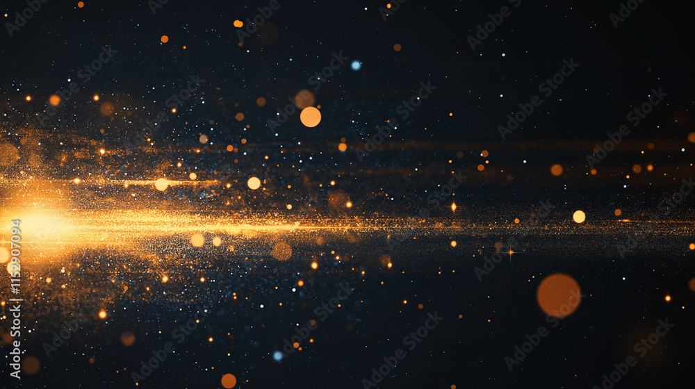 Poster cosmic glow: a dazzling display of golden light streaks across a deep blue canvas, creating a mesmer