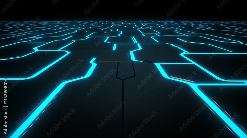 Poster futuristic circuit board pattern glowing blue lines abstract technology background