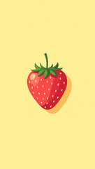 A cute phone HD wallpaper with a light yellow background and a single illustrated strawberry in the center.

