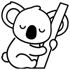 Adorable baby koala sleeping while hugging tree branch simple line drawing coloring pages for toddlers illustration vector. This coloring page is ideal for children coloring book aged 1-3