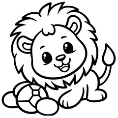 Adorable baby lion line drawing coloring pages for toddlers vector illustration. This coloring page is ideal for children coloring book aged 1-3