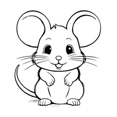 Adorable mouse with big ears simple line drawing coloring pages for toddlers illustration vector. This coloring page is ideal for children coloring book aged 1-3