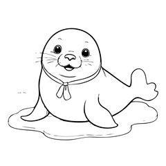 Adorable seal with bow tie drawing coloring pages for toddlers illustration vector. This coloring page is ideal for children coloring book aged 1-3