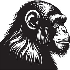 Chimpanzee Silhouette line art vector illustration on white background