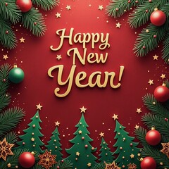 happy new year 2025 greeting card with christmas vibe