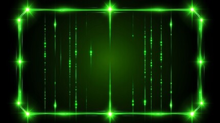 Glowing Green Digital Frame with Light Streaks and Sparkle