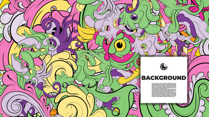 Colorful Doodle Artwork with Diverse Elements, Perfect for Backgrounds, Book Covers, Templates, Flyers, Summer Projects, and Ideal for Coloring Book Designs.