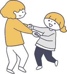 手を繋いで遊ぶ女の子たち単色