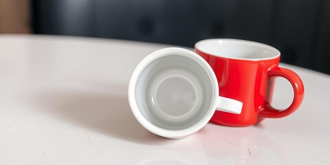 Cracked coffee cup spilling on table with copy space for creativity, table, photo style