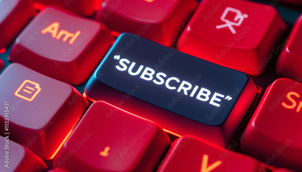 Aufkleber glowing red keyboard with subscribe key, futuristic tech design