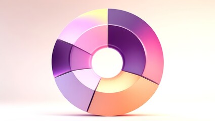A circular pie chart segmented into soft pastel shades of purple and pink creates a visually appealing graphic for data representation on a light background, signifying creativity