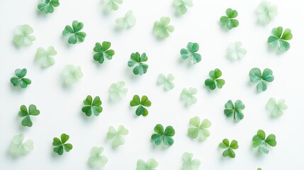 Four clover isolated on white background, Lucky clover leaves with four leaf,Clover flowers background,Patricks day watercolor clipart,Spring flower pattern,St. Patrick s day seamless pattern.