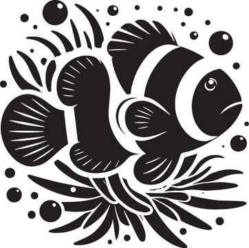black and white clownfish swimming underwater clip art preview