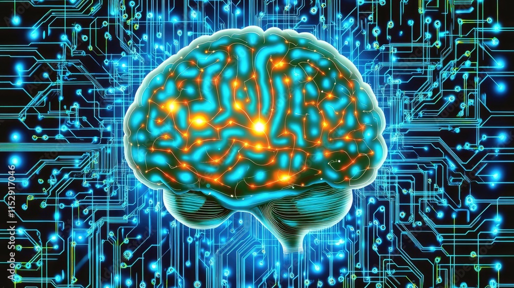 Poster futuristic brain design with circuit board background technology