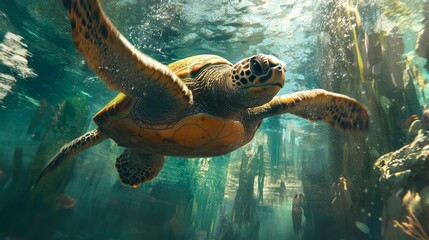 Obraz premium Turtles Gliding Through Pristine Underwater Scene