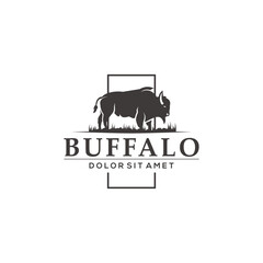 Long Haired Buffalo Logo Design. Bison Bull Buffalo Angus Silhouette Vintage Retro Logo, Buffalo Breeders Vector Illustration. Suitable for your design need, logo, illustration, animation, etc.