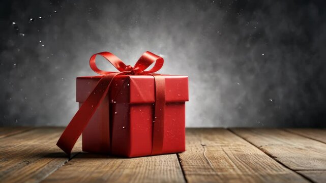 Red Gift Box with Festive Mood Against a Firework Background