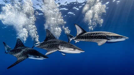 Obraz premium Underwater Rays Navigating Dynamic Marine Scenes