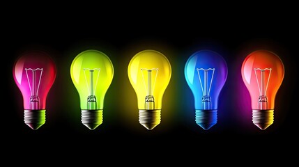Colorful Light Bulbs in a Row with Vibrant Neon Glow Effects