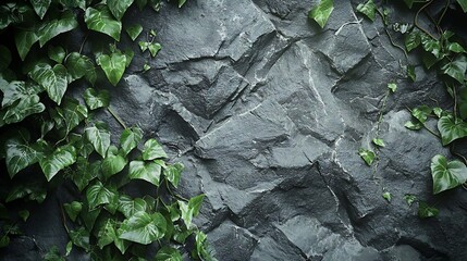 A rock wall with green ivy growing on it