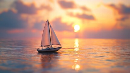 Illustration of a boat sailing at sunset. Ai generated image
