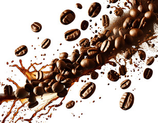 Obraz premium Coffee Beans and Liquid Splashing in Mid-Air