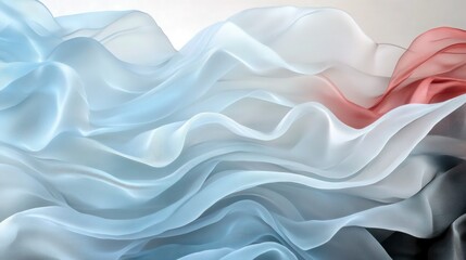 Obraz premium An artistic depiction of sheer, swirling layers in soft pastel shades of sky blue and white, set against a muted silver gradient background. 