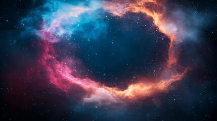 Obraz premium A vibrant cosmic swirl of colorful gases and stars, creating a stunning celestial backdrop that captivates the imagination.