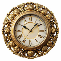Fototapeta premium A fancy clock isolated on a transparent background, featuring intricate design details, elegant hands, and ornate embellishments.